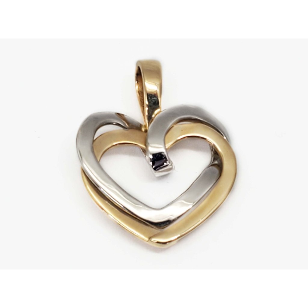 TwoTone Open Heart Pendant 14k Yellow  White Gold
